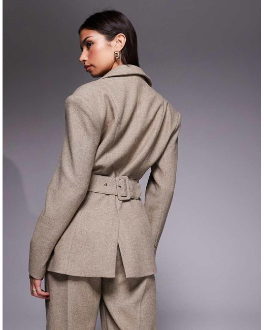 Wanderdoll Gray Farron Wool Structured Cinch Waist Longline Blazer