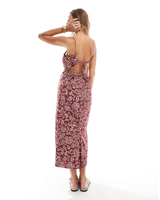 ONLY Red Back Tie Detail Midi Dress