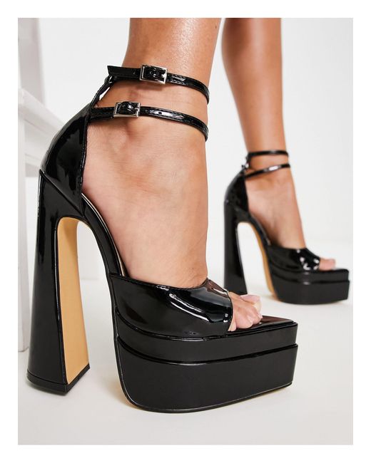 EGO Black Marshall Double Platform Sandals With Ankle Strap