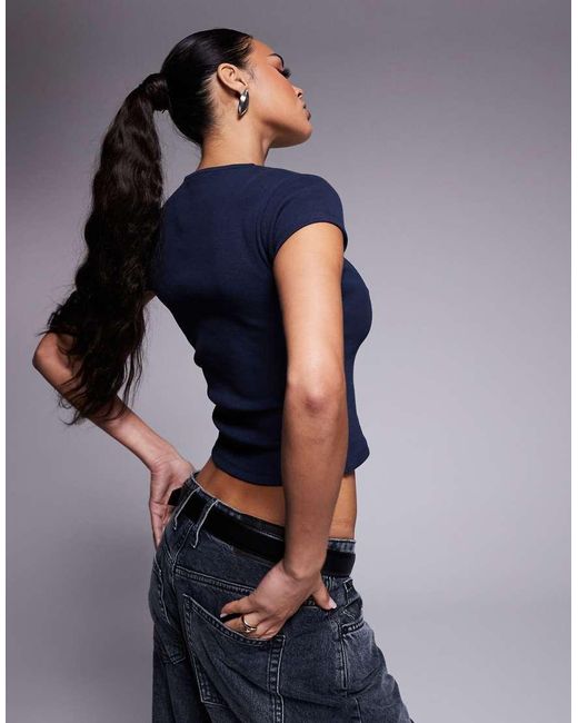 ASOS Top Met Korte Mouwen En Contrasterende Biezen in het Blue