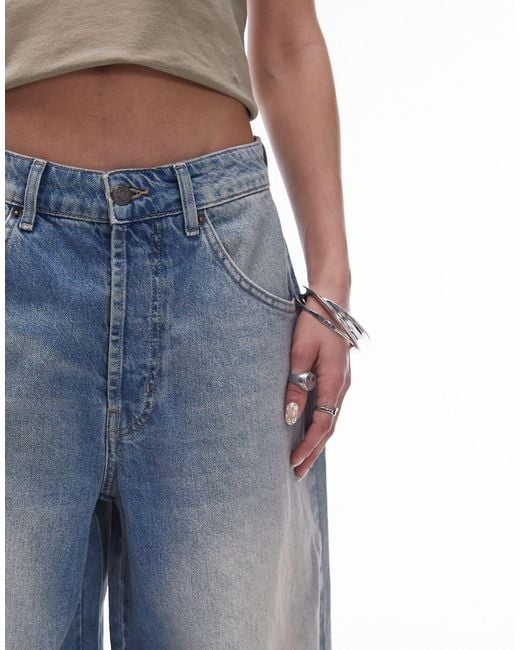 TOPSHOP Blue Ruined Cargo Wide Leg Jeans