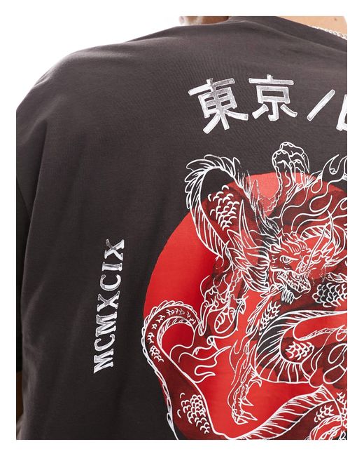 T-shirt oversize avec imprimé dragon au dos - marron ASOS pour homme en coloris Red