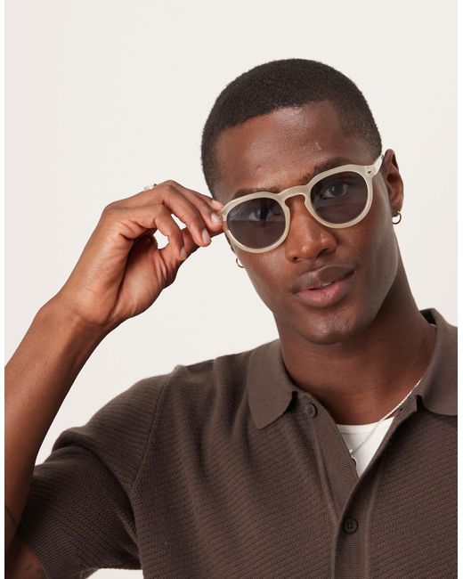 ASOS Brown Round Sunglasses With Frame And Light Smoke Lens for men