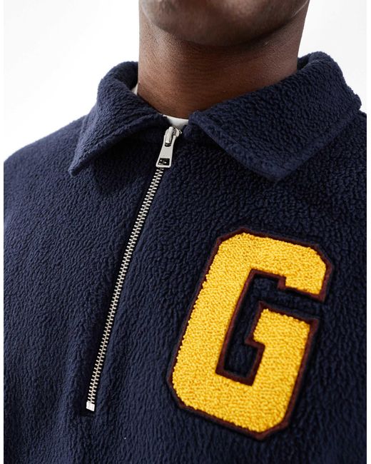 Gant Blue Half Zip Fleece Jumper With Varsity Logo for men