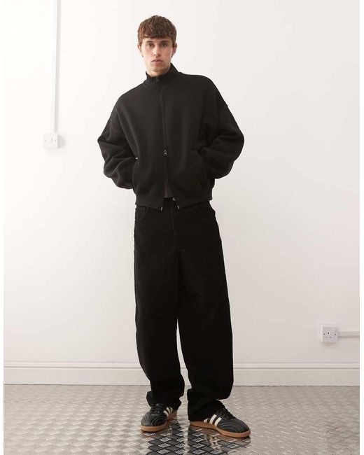 Collusion Black Boxy Zip Through Funnel Sweat for men