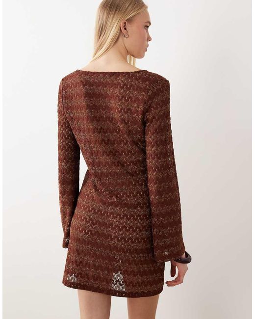 Accessorize Brown Crochet Long Sleeve Beach Cover Up