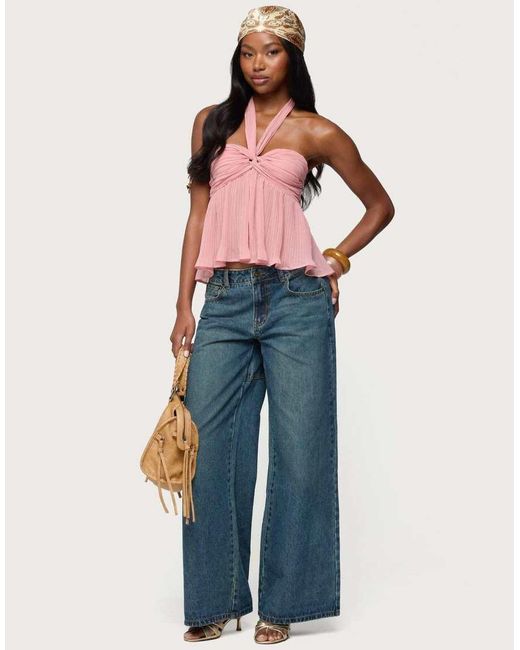 Edikted Red Pleated Chiffon Babydoll Halter Top