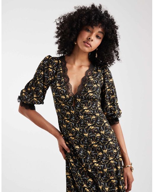 Miss Selfridge Multicolor Lace Trim Button-through Maxi Dress