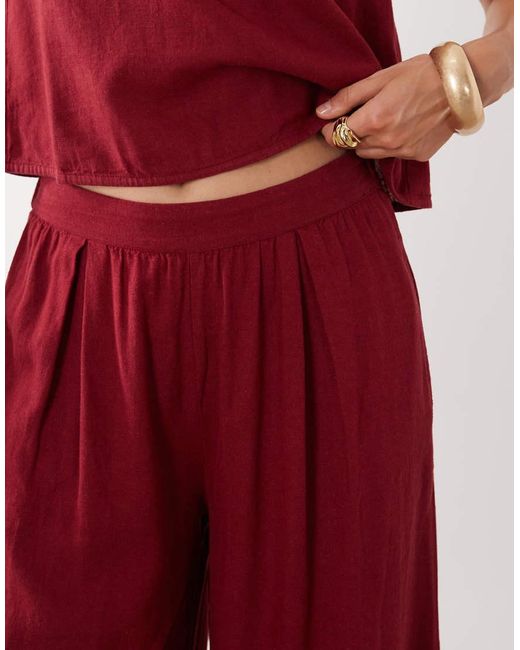 Nobody's Child Red Jerrow Linen Blend Elasticated Waist Wide Leg Trouser