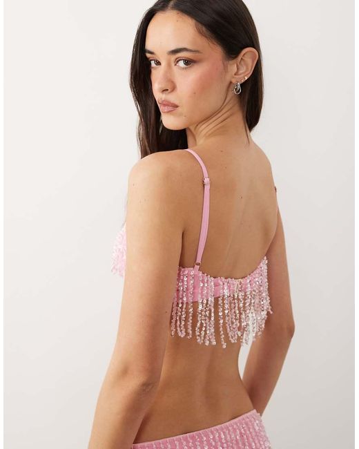Oh Polly Pink Scoop Neck Embellished Bralette Co-Ord
