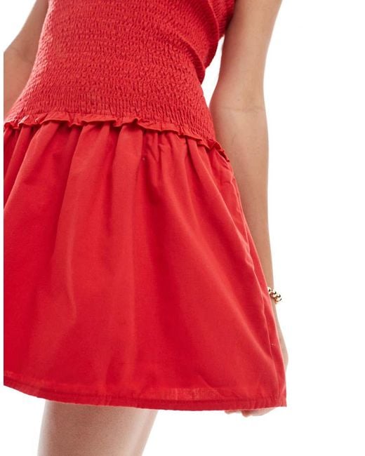 ASOS Drop Waist Shirred Bandeau Mini Dress