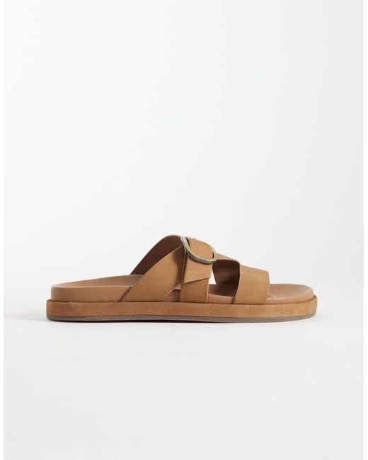 Nobody's Child Natural Real Suede Cross Over Buckle Detail Sandals