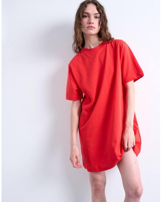 TOPSHOP Oversized Premium Short Sleeve T-Shirt Dress in Red Lyst UK
