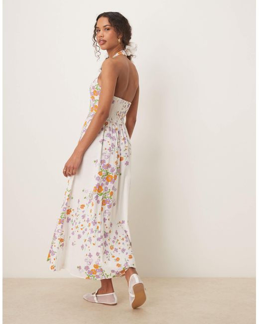 ASOS Natural Halter Midi Dress With Godet Hem