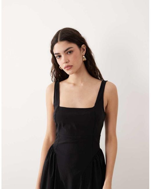 New Look Black Square Neck Seam Detail Midi Dress