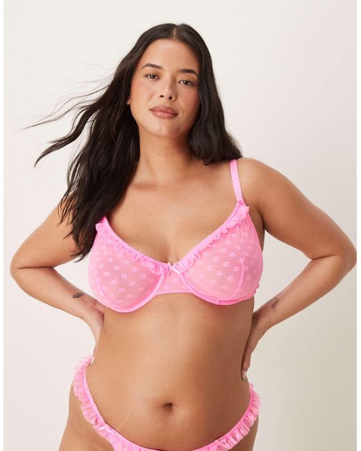 Asos design curve - rosalie - soutien-gorge à armatures en dentelle avec bordures fleuries - lilas ASOS en coloris Red