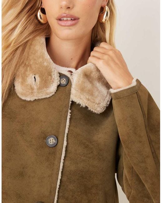 ASOS Natural Funnel Neck Faux Suede Bonded Jacket