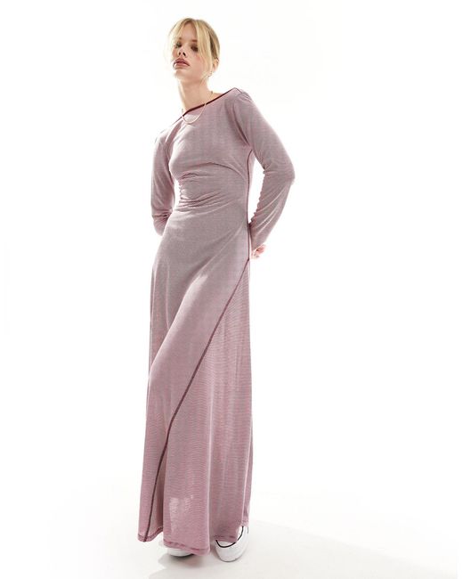 ASOS Pink Long Sleeve Maxi Dress With Seam Detail
