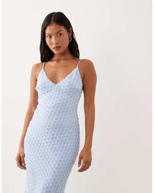 ASOS Blue Asos Design Petite Bias Plunge Cami Maxi Dress With Full Godets And Scarf Detail
