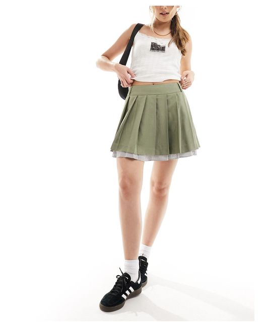 Miss Selfridge Green Tailored Poplin Layer Pleated Mini Skirt