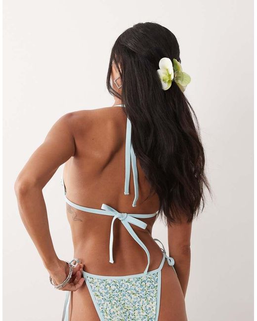 Peek & Beau Blue Triangle Bikini Top With Contrast Binding