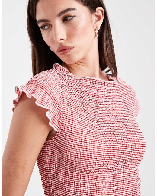 ONLY Red Cap Sleeve Top With Ruffle Hems