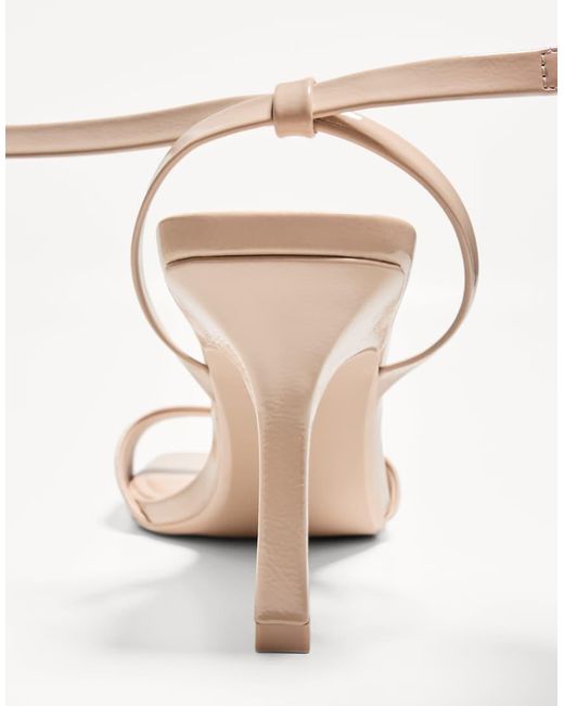 Bershka Natural Heeled Sandals With Ankle Strap