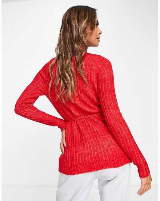 ASOS Red Cardigan With Collar And Tie Detail