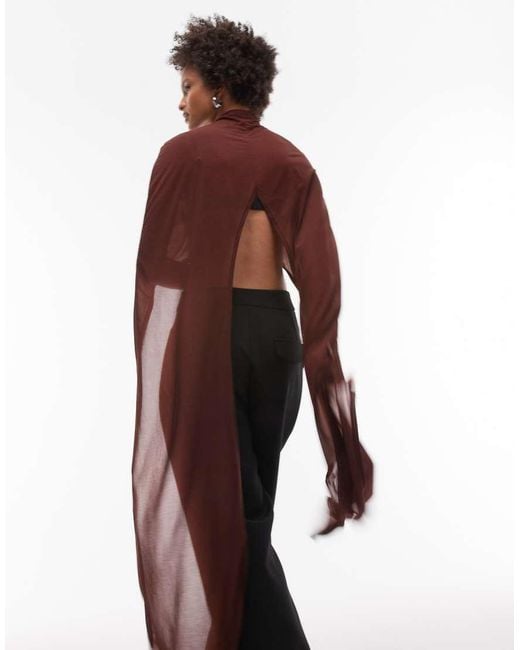 ASOS Brown Floor Length Mesh Cape Top
