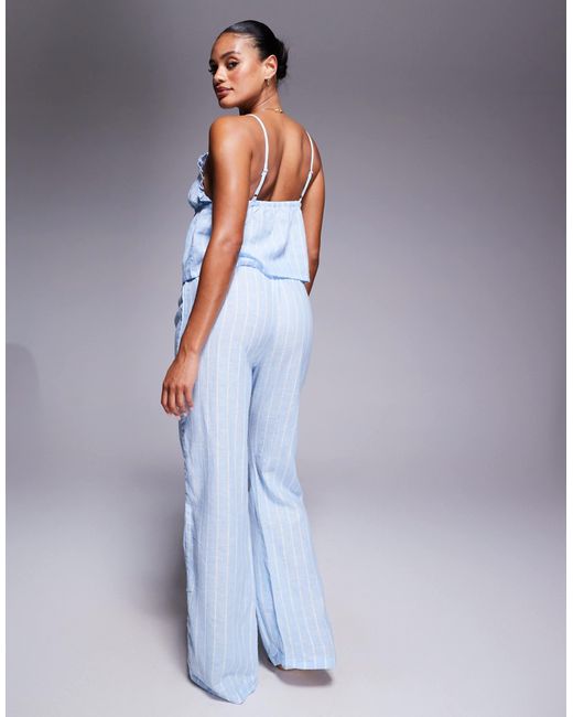 Boux Avenue Blue Linen Mix Striped Cami & Pants Set