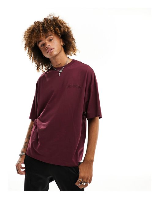 Varsity - t-shirt bordeaux con ricamo stile skate di Collusion in Purple da Uomo