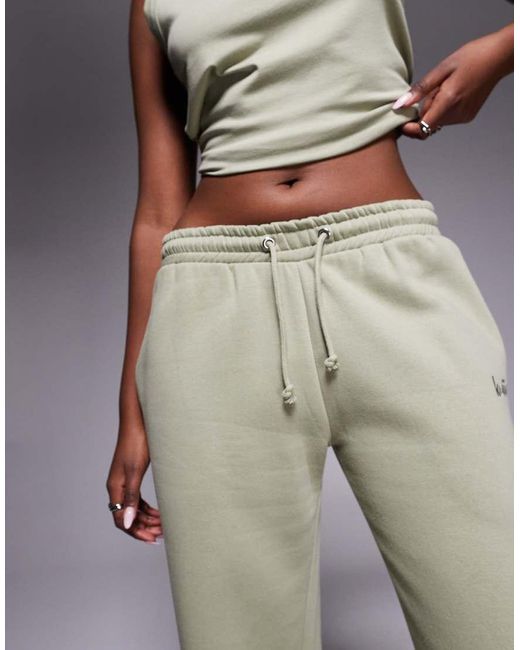 Kaiia Gray Cotton Rich Embroidered Logo Wide Leg Sweatpants