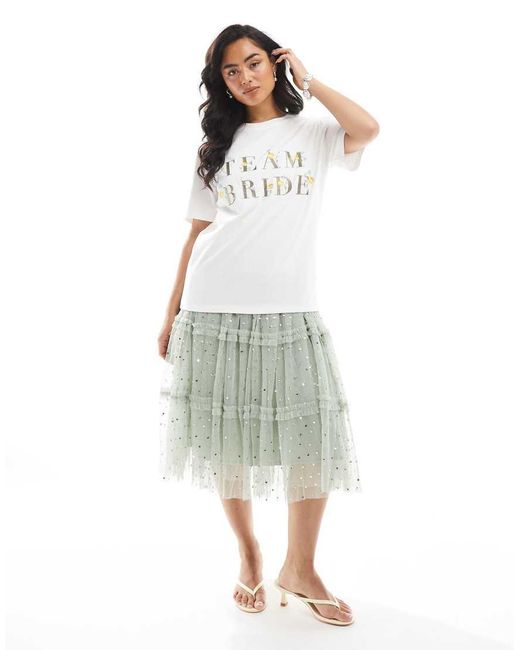 Maya White Embroidered 'Team Bride' T-Shirt