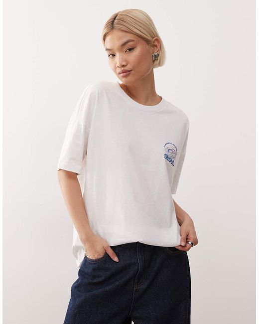 Noisy May White Oversize T-shirt With Sushi Print