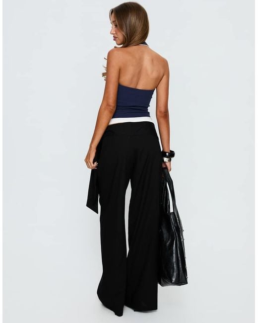 Princess Polly Blue Wave Dancer Cotton Blend Tie Side Wide Leg Trousers