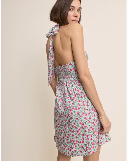 Nobody's Child Natural Floral Halter Neck Lynette Mini Dress