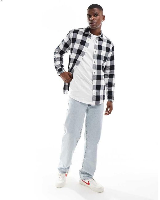 Jack & Jones Gray Essentials Flannel Buffalo Check Shirt for men