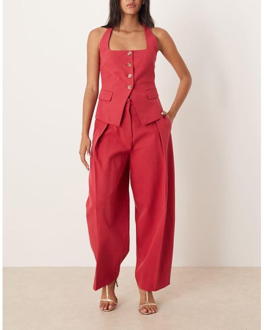 Pantalones Capri Rojos De Pernera Barrel De (Parte De Un Conjunto) Mango de color Red