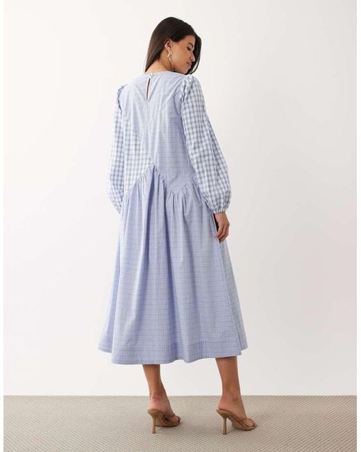 Y.A.S Blue Cutabout Seam Fabric Mix Midi Dress