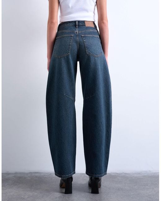TOPSHOP Blue Barrel Mid Rise Jeans
