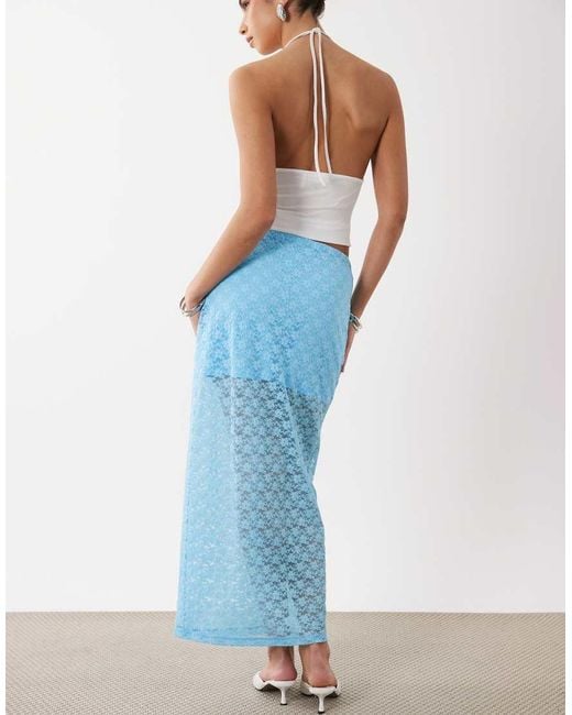 ASOS Blue Lace Column Maxi Skirt