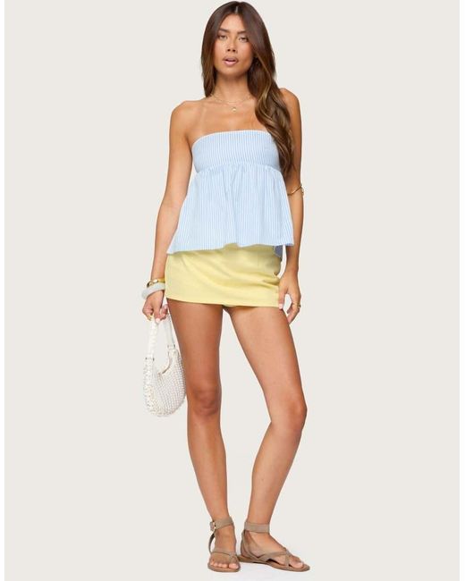 Edikted Blue Maddie Strapless Striped Babydoll Top