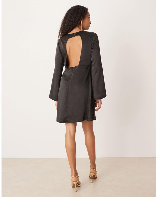 Y.A.S Black Open Back Satin Mini Dress