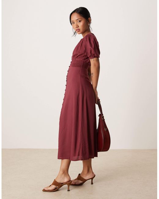 Nobody's Child Petite Red Lucinda Satin Button Front Midi Dress