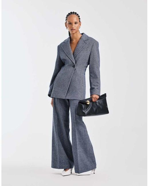 & Other Stories Blue Wool Blend Blazer With Asymmetric Cinch Waist
