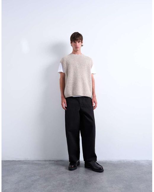 Chaleco Extragrande Con Cuello Redondo De Punto De -Neutro Topman de hombre de color Gray
