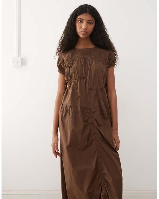 Collusion Natural Multi Channel Short Sleeve Midi Dress