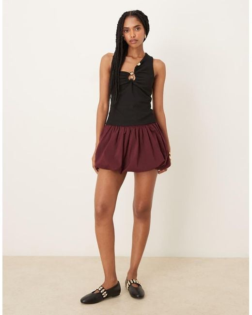 ASOS Black Rib One Shoulder Top With Gold Trim Detail