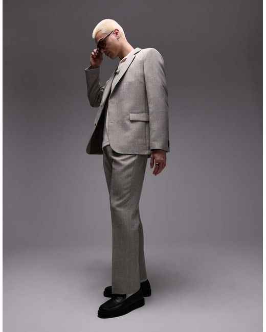 Topman Gray Relaxed Textured Suit Jacket for men