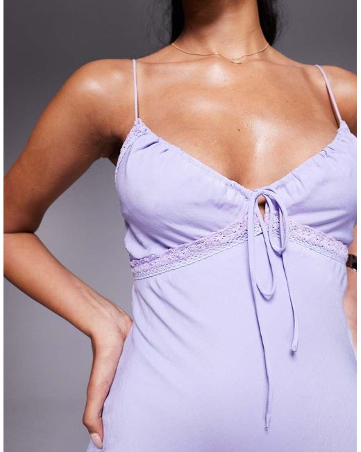 Princess Polly Purple Emily Lace Trim Tie Front Cami Fishtail Maxi Dress